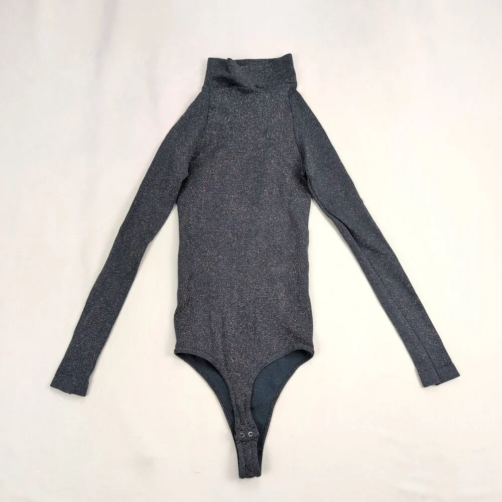 Free People Metallic‎ Turtleneck Long-Sleeve Bodysuit XS